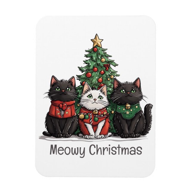 Imán Gatos de Navidad Feliz Árbol de Fiesta (Vertical)