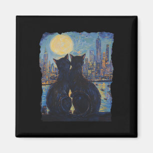 Imán Gatos De Noche En Nueva York Van Gogh Cat Para El