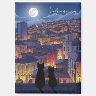Imán Gatos de Valparaiso Chile de noche