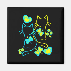 Imán Gatos de verano de los años 80 retro Flores de cor