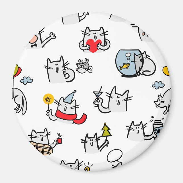 Imán Gatos divertidos, leche y magia. (Frente)