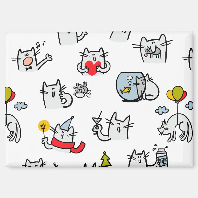 Imán Gatos divertidos, leche y magia. (Anverso)