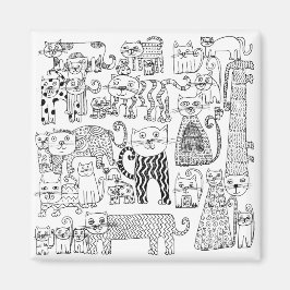Imán Gatos en Blanco y Negro Arte Moderno Dibujado a Ma