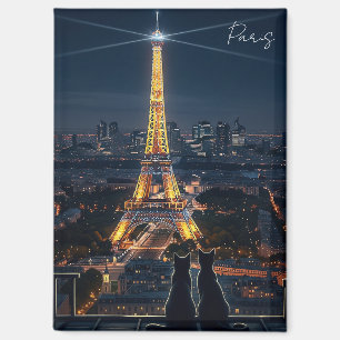 Imán Gatos en la Torre Eiffel de París de noche