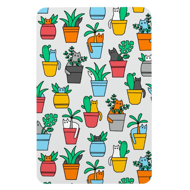 Imán Gatos en macetas de flores (Vertical)