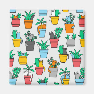 Imán Gatos en macetas de flores