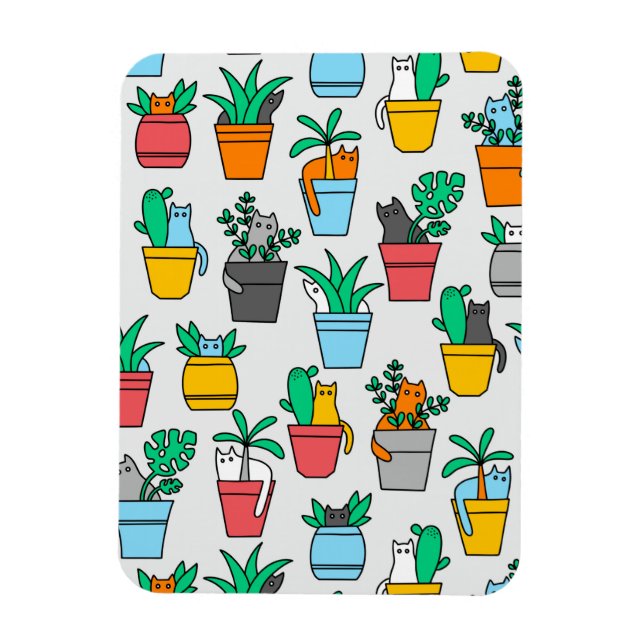 Imán Gatos en macetas de flores (Vertical)