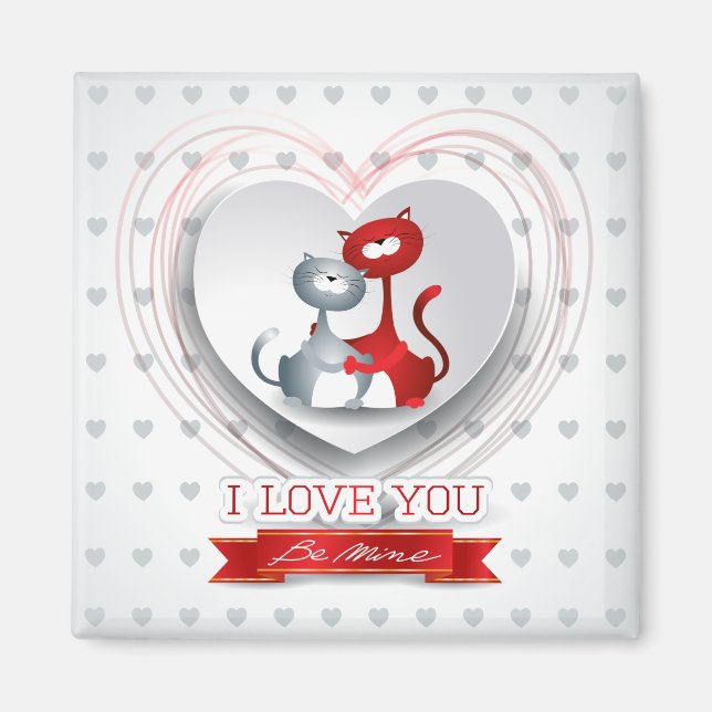 Imán Gatos enamorados con corazón (Frente)