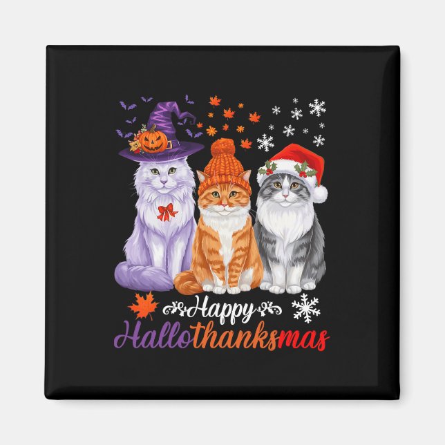 Imán Gatos Felices Hallothanksmas Halloween Día de Acci (Frente)