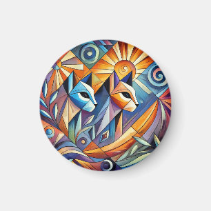 Imán Gatos Geométricos Abstractos con Colores Vibrantes