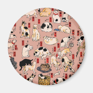 Imán Gatos japoneses grabado en madera ukiyo-e Gatito v
