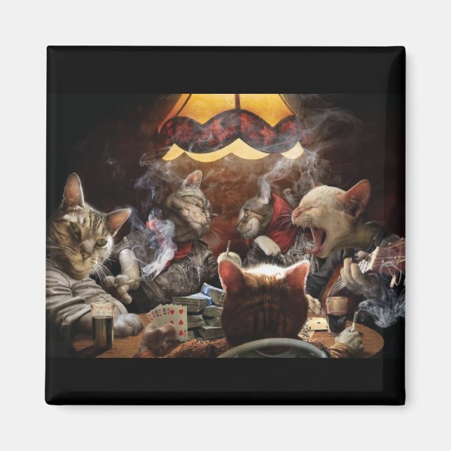 Imán Gatos jugando al póquer (Frente)