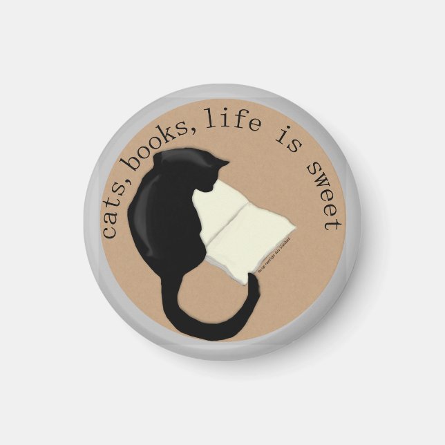Imán gatos, libros, la vida es dulce (Frente)