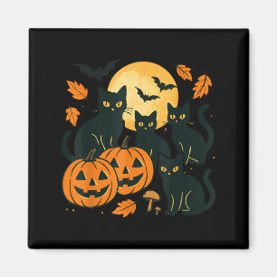 Imán Gatos Negros Con Jack O Lanterns Luna Y Murciélago
