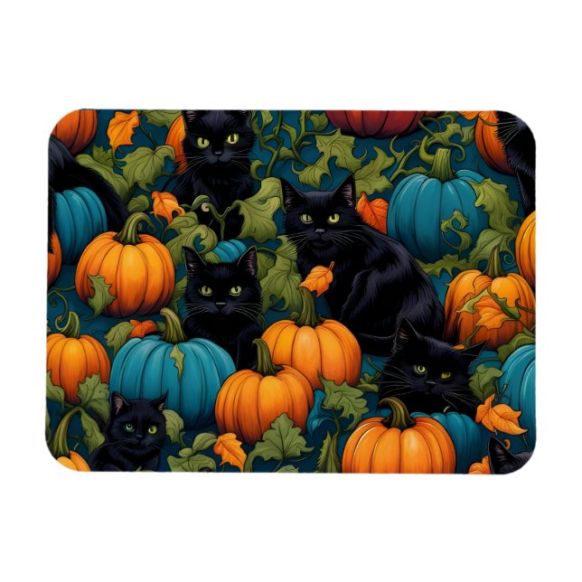 Imán Gatos negros en el parche de Pumpkin - Halloween (Horizontal)