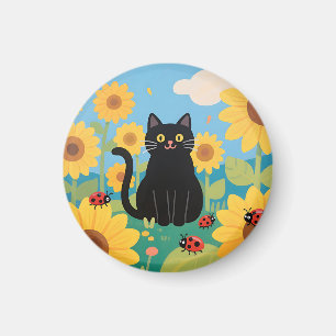 Imán Gatos negros Girasoles Mariquitas