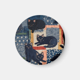 Imán Gatos negros japoneses lindos de patchwork