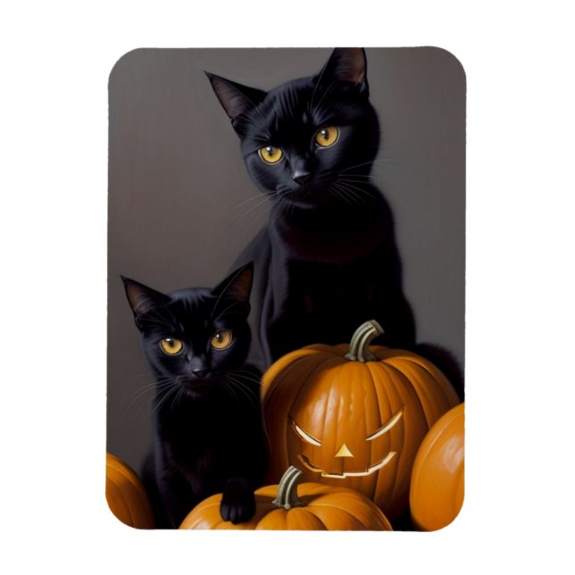 Imán Gatos negros y calabazas (Vertical)