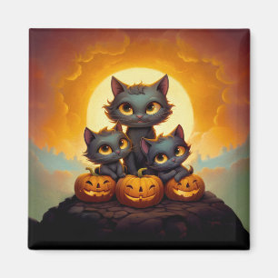 Imán Gatos negros y calabazas adorables Halloween