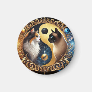 Imán Gatos que simbolizan el equilibrio con un Yin Yang
