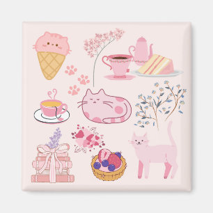 Imán Gatos rosados de té de la tarde