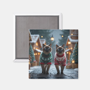 Imán Gatos siameses Navidad Nieve Fiesta