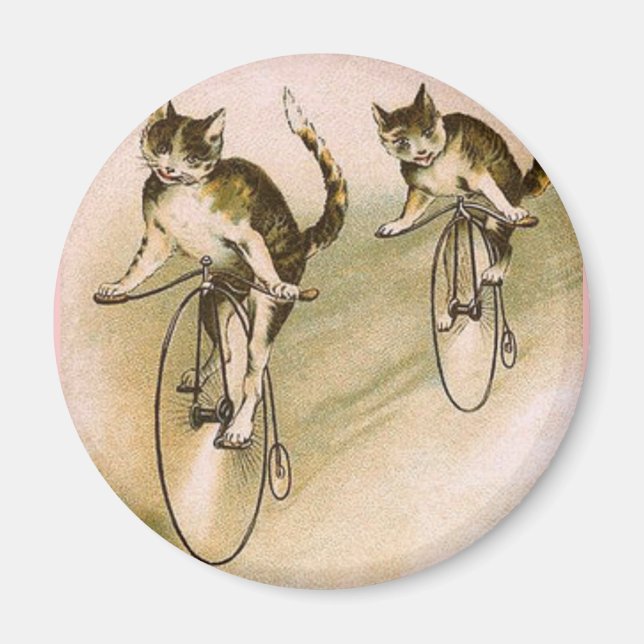 Imán Gatos vintage en las bicicletas (Frente)