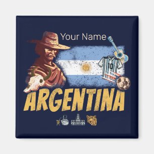 Imán Gaucho vintage de Argentina con pelota de fútbol d