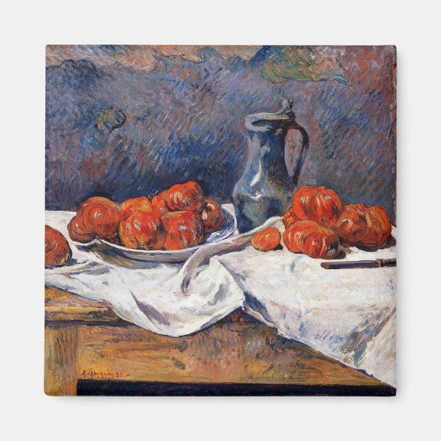 Imán Gauguin - Tomates y un manteca de agua en una mesa (Frente)