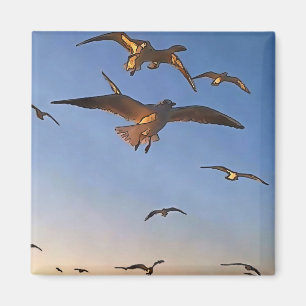 Imán Gaviotas con arte de contorno negro de vuelo
