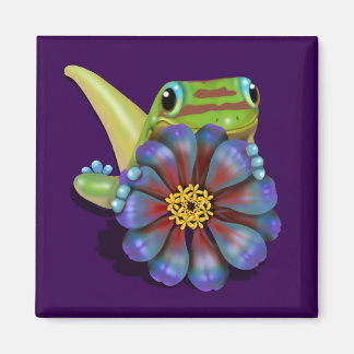 Imán Gecko con flores de zinnia