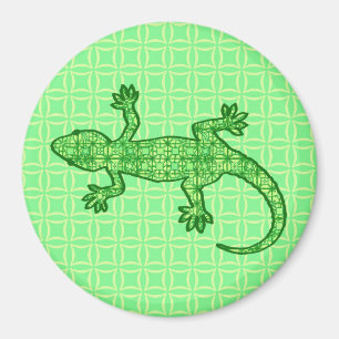Imán Gecko de batik tribal - cal y verde esmeralda