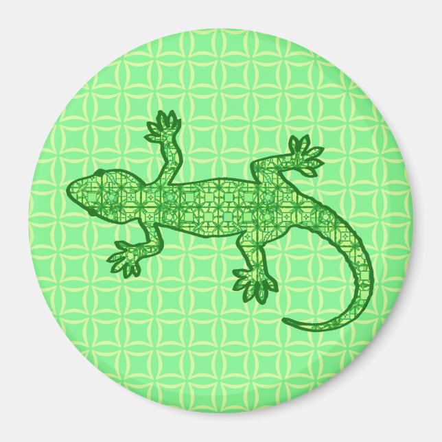 Imán Gecko de batik tribal - cal y verde esmeralda (Frente)