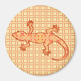 Imán Gecko de batik tribal - naranja de coral y luz