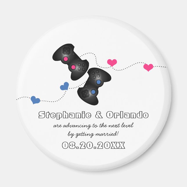 Imán Geeky Gamers Save the Date Magnet Dark (Azul/Rosa) (Frente)