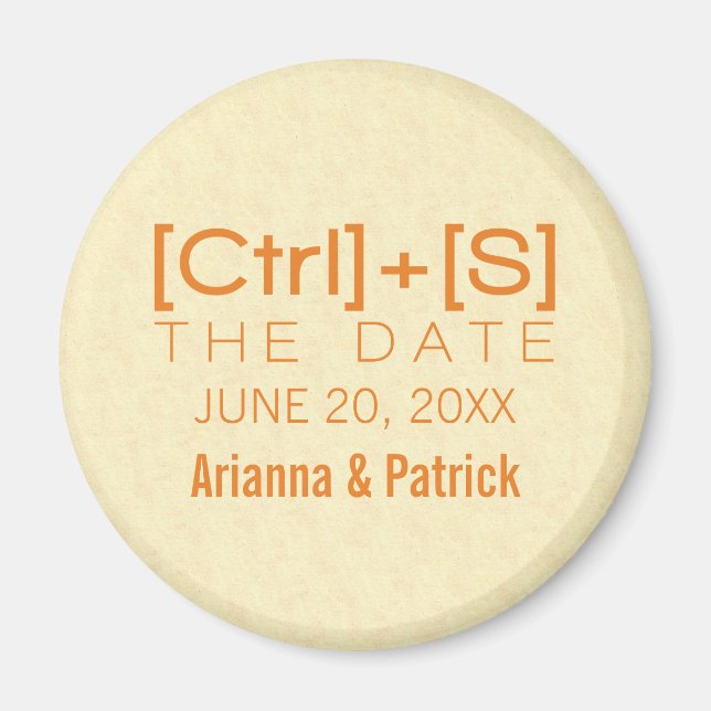 Imán Geeky Typography Save the Date Magnet, Naranja (Frente)