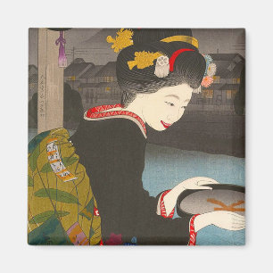 Imán Geisha clásica de impresión de madera japonesa tra