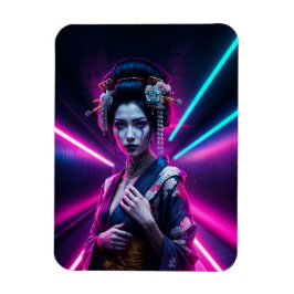 Imán Geisha with Neon Background – Fridge Magnet Art