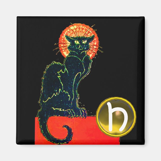 IMÁN GEM MONOGRAM PARTY DEL PARTIDO HALLOWEEN NEGRO (Frente)