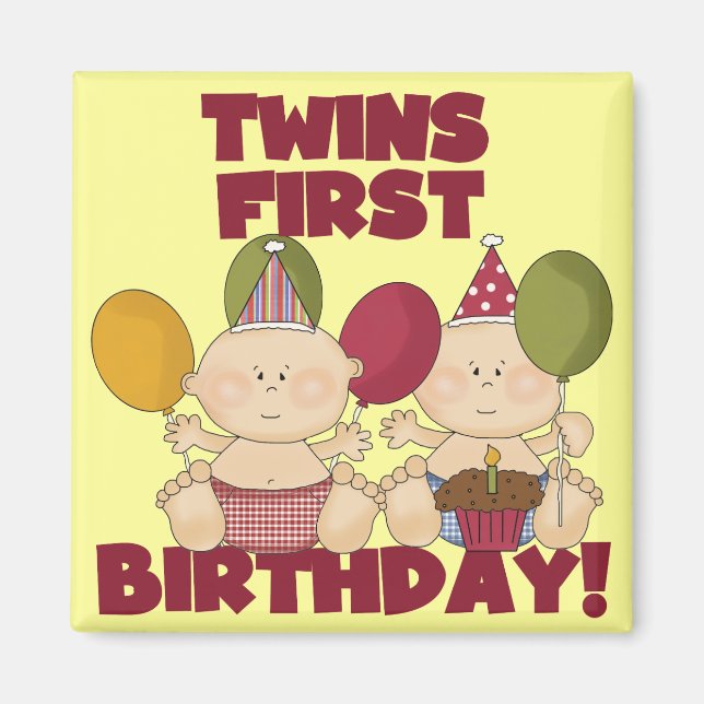 Imán Gemelos 1er cumpleaños - Camisetas y regalos para  (Frente)