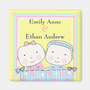 Imán Gemelos en cuna, Chica y boy Baby Magnet