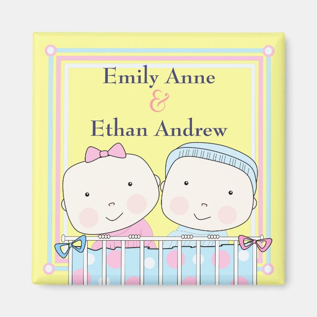 Imán Gemelos en cuna, Chica y boy Baby Magnet (Frente)