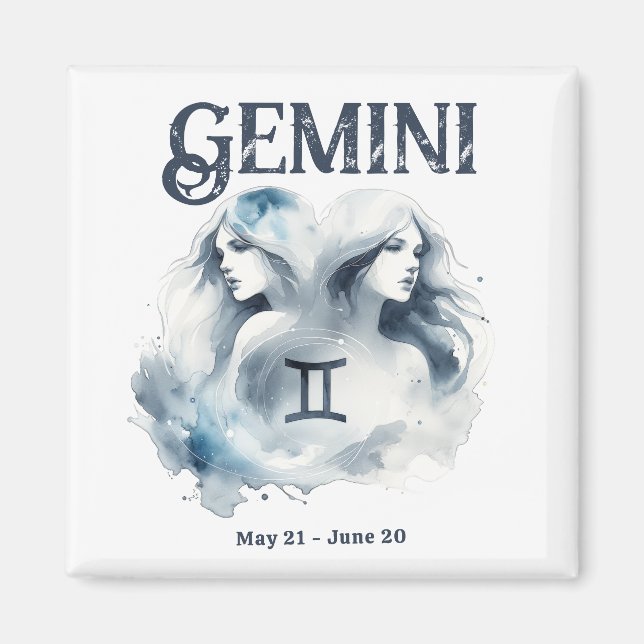 Imán Gemini Twins Zodiac Rótulo Personalizado Fecha de  (Frente)