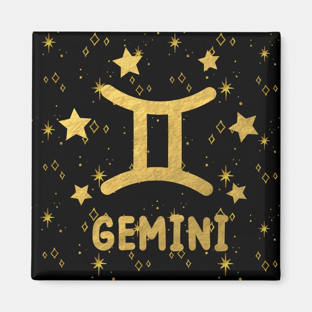 Imán Gemini Zodiac Black and Gold Magnet (Frente)