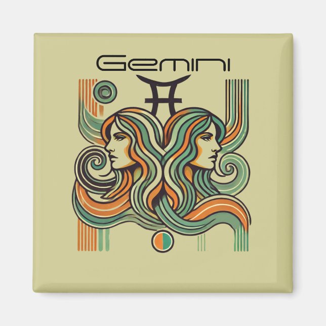 Imán Gemini Zodiac Magnet Retro Style (Frente)