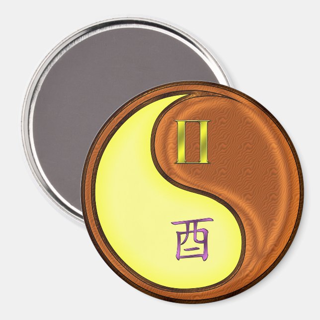 Imán Géminis y Gallo de Madera (Anverso/Reverso)