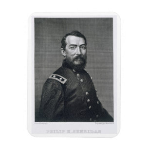 Imán General Philip Sheridan, grabado de un photograp