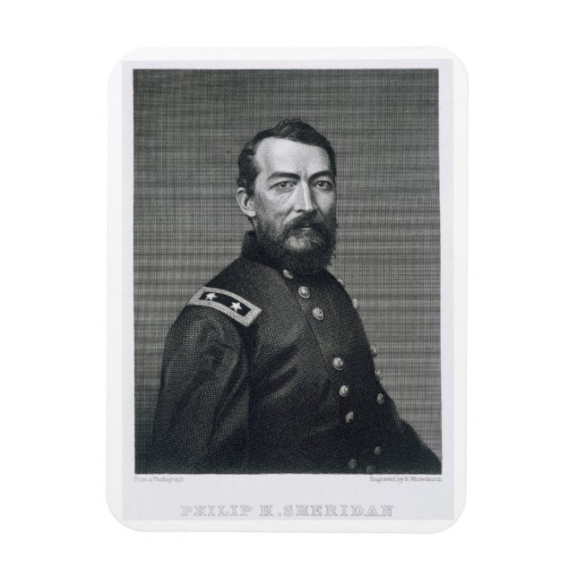 Imán General Philip Sheridan, grabado de una fotografía (Vertical)