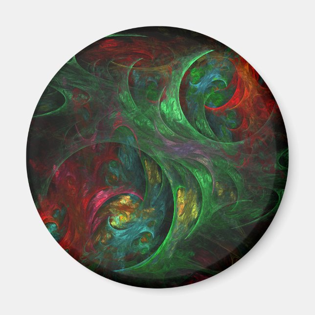 Imán Génesis Green Abstract Art Round Magnet (Frente)