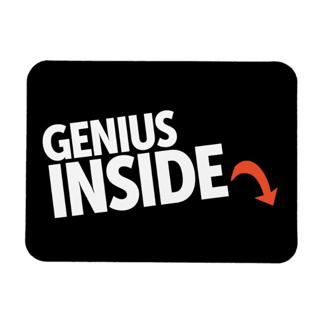 Imán Genius divertido dentro con chiste de flecha negro (Horizontal)